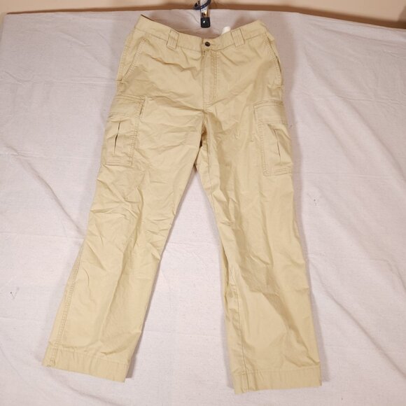 LL Bean Cargo Pants Mens 35x32 (~32x28.5) 100% Cotton Light Yellow RUNS SMALL - Picture 1 of 15
